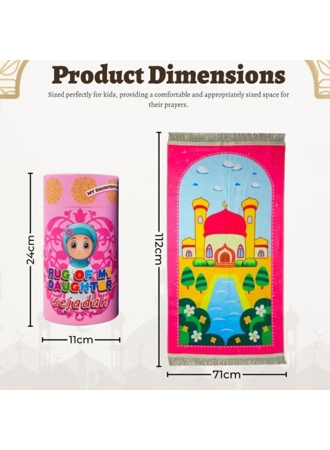 echohaus Prayer Rug for Children Rosary,Tasbeeh and Camera,  Sajadah Salah Elegant Gift Box for Kids - Blue color - Image 2